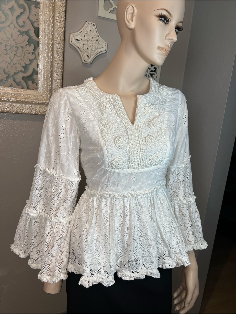 Alexis White Lace Peasant Blouse - Elegant Boho Top